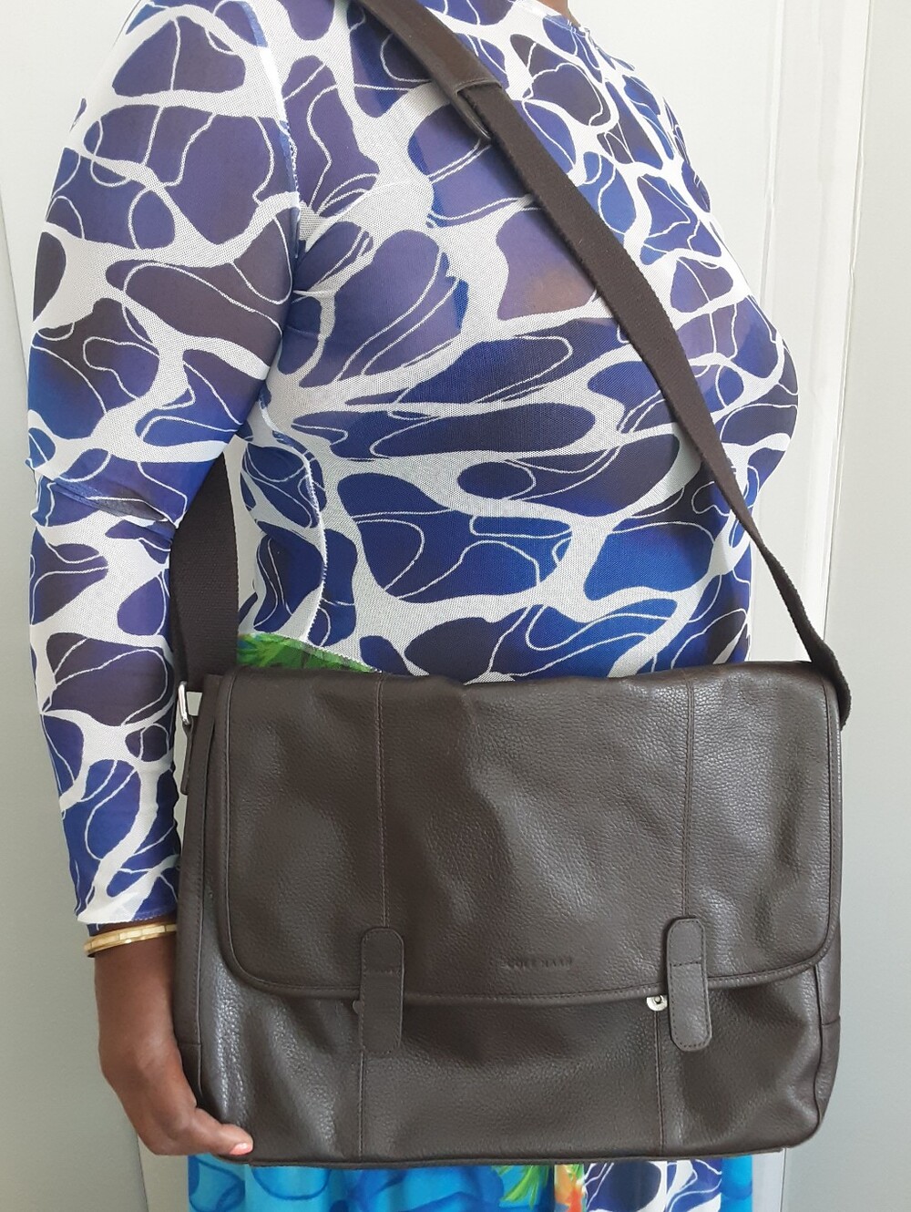 COLE HAAN Wayland Brown Pebble Leather Unisex Messenger Bag MSRP $359